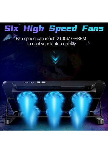Oyuncu Gaming Laptop Notebook Soğutucu Stand - 6 Fanlı - 7 Yükseklik Ayarlı, Telefon Tutucu