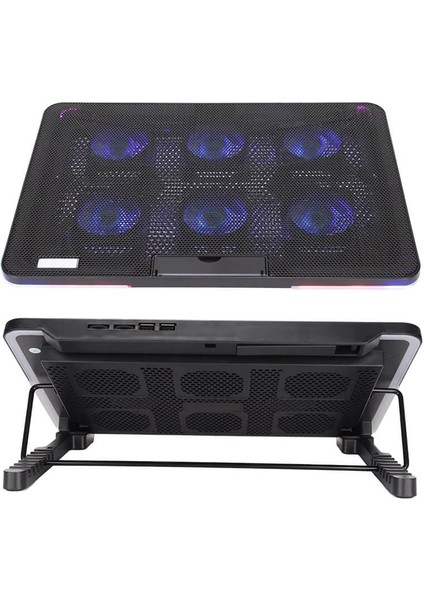 Oyuncu Gaming Laptop Notebook Soğutucu Stand - 6 Fanlı - 7 Yükseklik Ayarlı, Telefon Tutucu
