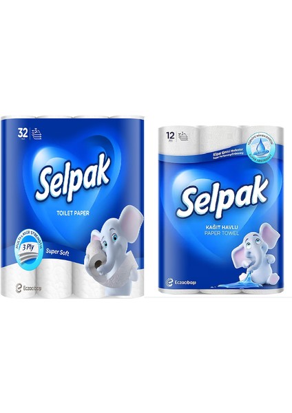 32'li Tuvalet Kağıdı +Selpak 12'li Kağıt Havlu