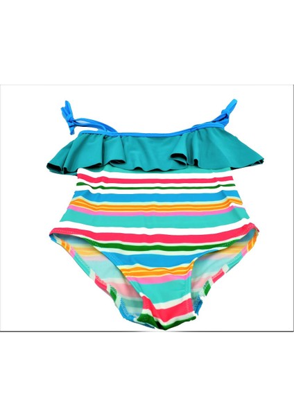 Adasea Pelerin Mavi Renkli Çizgi Detaylı Kız Çocuk Mayosu fiyatları