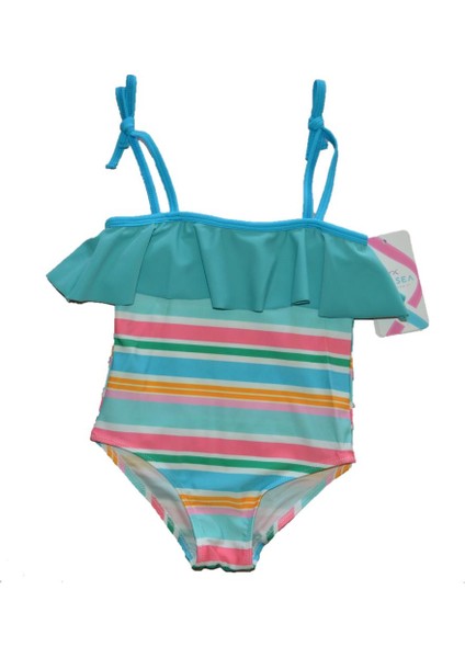 Adasea Pelerin Mavi Renkli Çizgi Detaylı Kız Çocuk Mayosu fırsatları