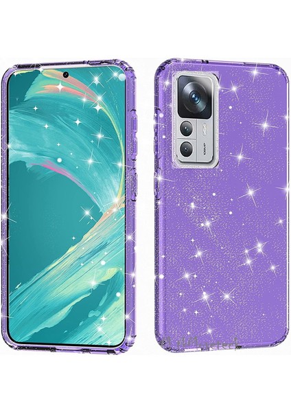 Xiaomi Mi 12T ve Mi 12T Pro Uyumlu Kılıf Kamera Çıkıntılı Korumalı Parlak Parıltılı Simli Darbe Koruyucu Kapak