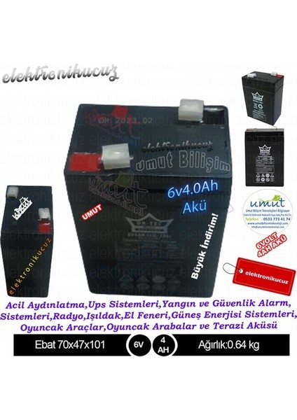 Umut_ Or-Tec 6V 4AH Bakımsız Kuru Akü Hhm & Elektronikucuz