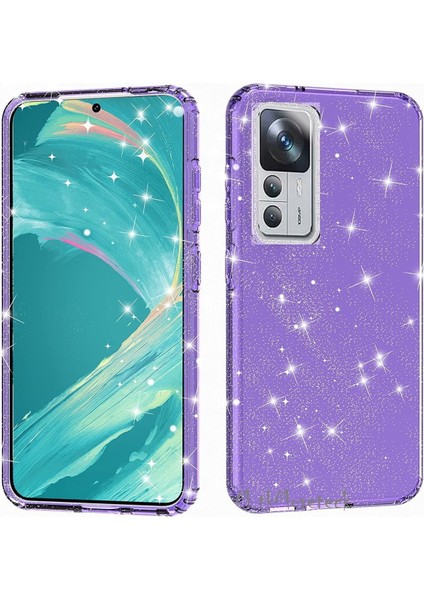 Xiaomi Mi 12T ve Mi 12T Pro Uyumlu Kılıf Kamera Çıkıntılı Korumalı Parlak Parıltılı Simli Darbe Koruyucu Kapak