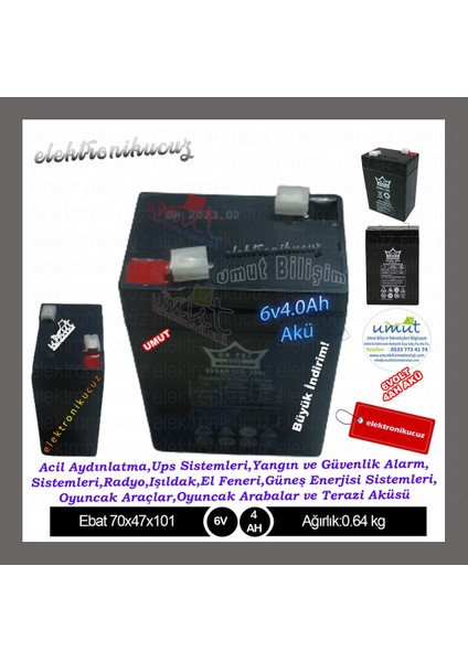 Umut_ 6V4AH/20HR Or-Tec Valve Regulated Rechargeable Battary - 6 Volt 4 Amper Akü Şarj Edilebilir.