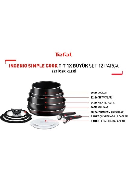 L15392 Ingenio Titanyum 1x Simplecook Büyük Tava ve Tencere Seti 12 Parça 21BM