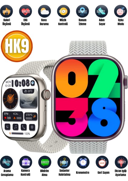 Hk9 Pro Max 2.02 Uyumlu Amoled Ekran Akıllı Saat 3 Kordon Kiliteme 2023 Serisi Gps Siri hk9 watch 8