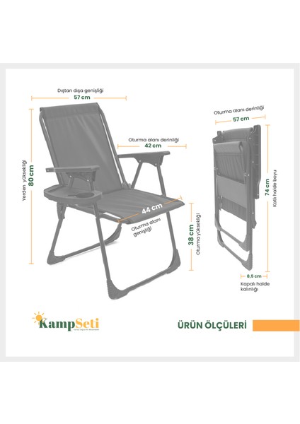 Kampseti Katlanır Kamp Sandalyesi - Kırmızı Piknik Sandalyesi Bardaklıklı-M1