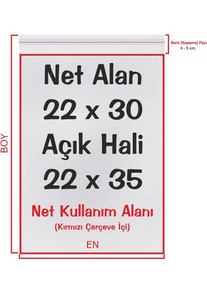 22X30+5 Cm. (22*35) 100 Adet - Şeffaf Bantlı Yapışkanlı Opp Jelatin Poşet