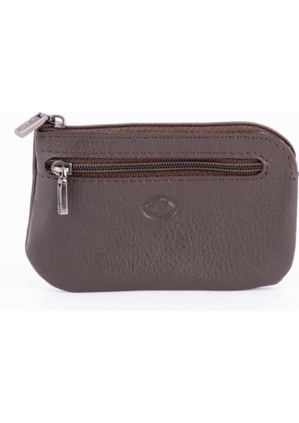 609 Model Hakiki Deri Ortadan Fermuarlı Anahtarlık Kahve