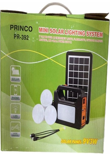 Fener Prınco PR-392 Solar Panelli Şarjlı LED Fener