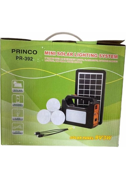 Fener Prınco PR-392 Solar Panelli Şarjlı LED Fener