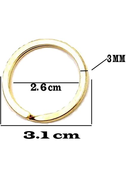 Zincirsiz Boş Yassı Model Anahtarlık Halkası 3.1 cm (50 Adet) Gold