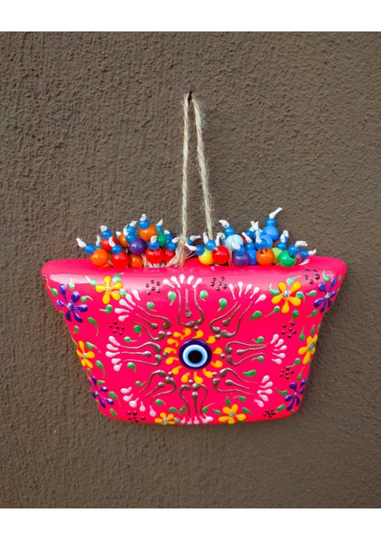 Nazar Boncuklu Motifli Renkli Boncuklu Saksı Duvar Süsü Balkon Süsü Bahçe Süsü Ev Dekor