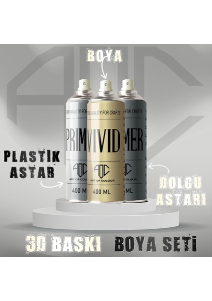 Art Of Colour 3D Baskı Sprey Boya+Plastik Astar+Dolgu Astarı