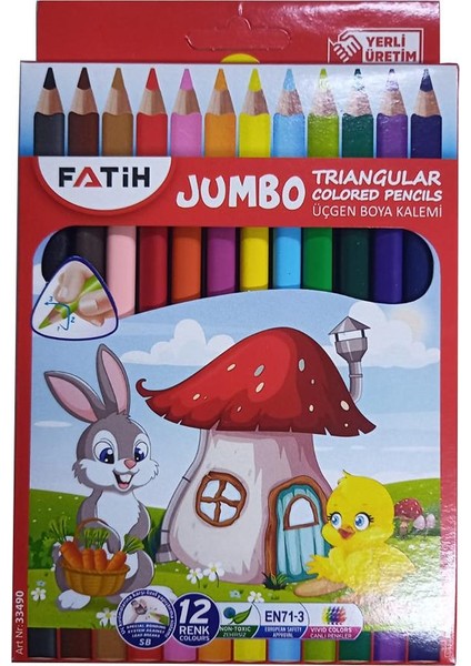 12 Li Jumbo Üçgen Kuru Boya Triangular 1 Paket Jumbo Üçgen Boya Kalemi 12 Renk Kuruboya