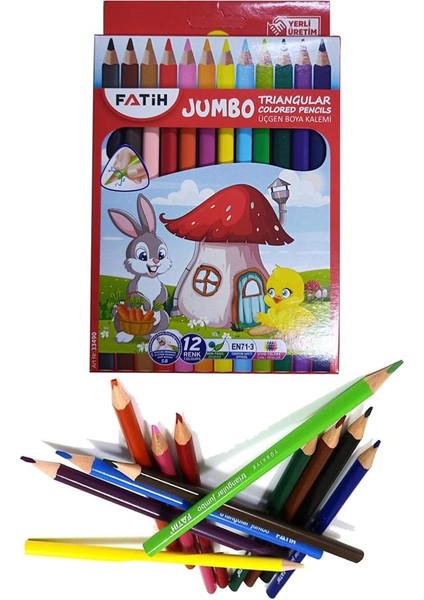 12 Li Jumbo Üçgen Kuru Boya Triangular 1 Paket Jumbo Üçgen Boya Kalemi 12 Renk Kuruboya