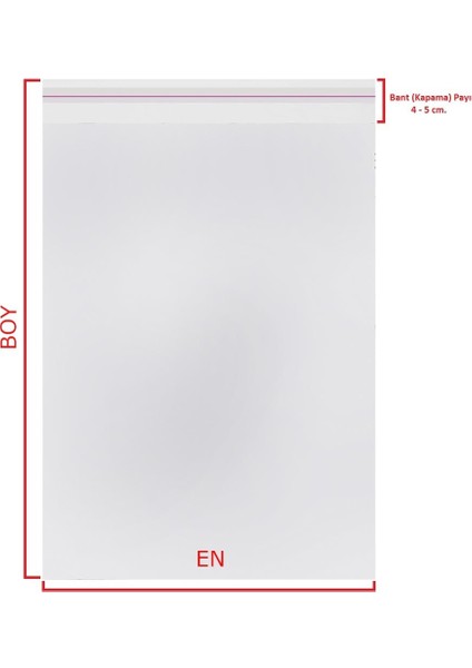 7X20+5 Cm. (7*25) 100 Adet - Şeffaf Bantlı Yapışkanlı Opp Jelatin Poşet