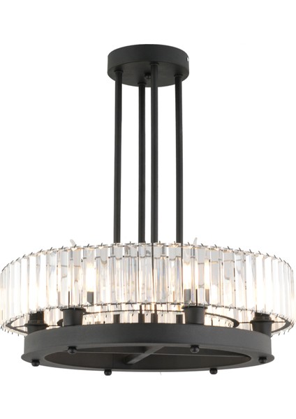 Azalea 6lı Siyah Kristalli Taşlı Modern Tasarım Kristal Büyük Salon Avize