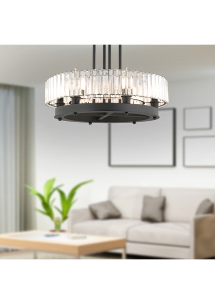Azalea 6lı Siyah Kristalli Taşlı Modern Tasarım Kristal Büyük Salon Avize
