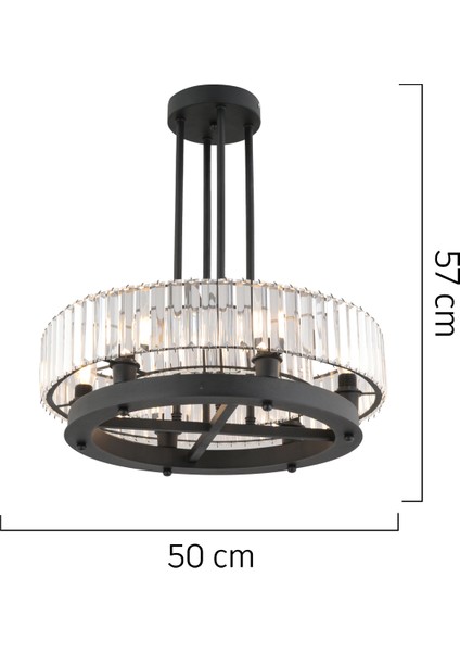 Azalea 6lı Siyah Kristalli Taşlı Modern Tasarım Kristal Büyük Salon Avize