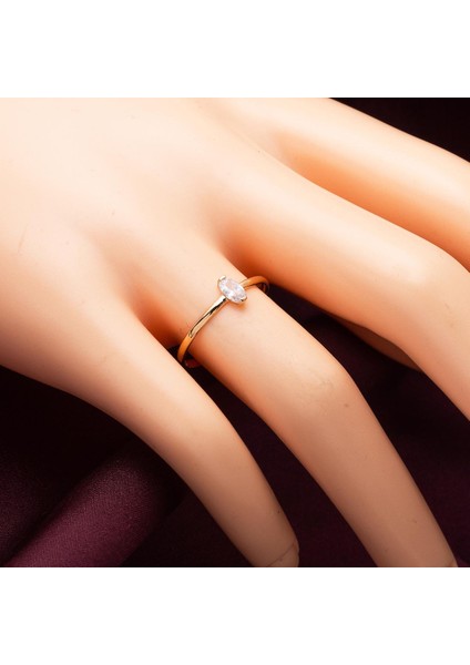 14 Ayar Oval Taşlı Rose Altın Yüzük