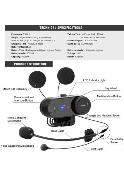 Tcom-Vb Motosiklet Bluetooth Kask Interkom 800M Kulaklık Kablosuz Kulaklık Fm Radyo