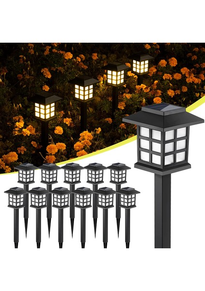 12LI Su Geçirmez Güneş Enerjili Solar Bahçe Lambası Sokak Lambası Tasarımlı Sarı Işıklı
