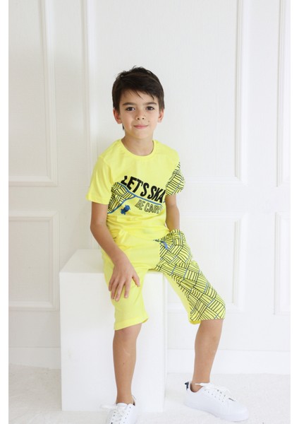 Erkek Çocuk Lets Skate Baskılı Kısa Kollu Basic Basic Takım 6-9 Yaş