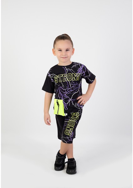 Erkek Çocuk Strong Baskılı Kısa Kollu Şortlu Basic Takım 2-5 Yaş