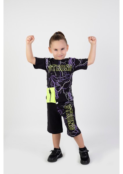 Erkek Çocuk Strong Baskılı Kısa Kollu Şortlu Basic Takım 2-5 Yaş modelleri