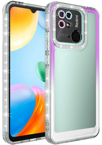 Xiaomi Redmi 10C Kılıf Simli ve Renk Geçiş Tasarımlı Lens Korumalı Park Kapak