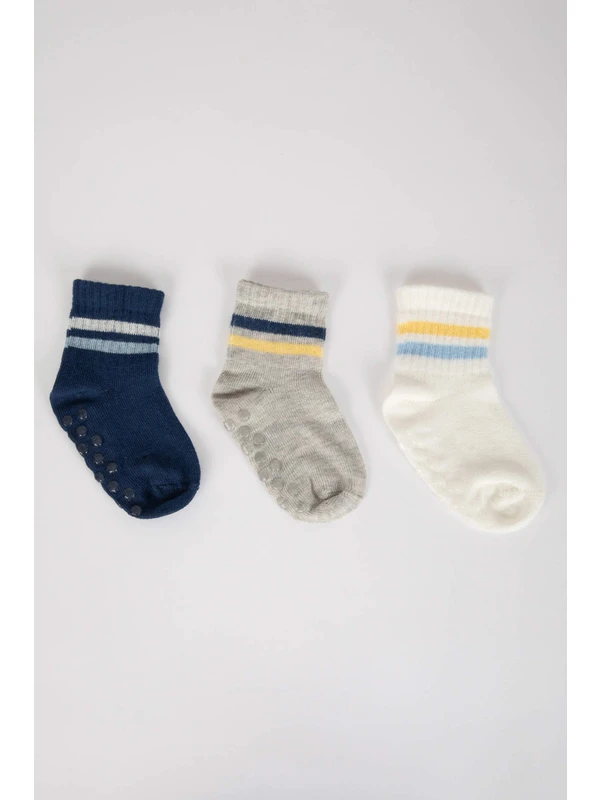 DeFacto Erkek Bebek Kaydırmaz Tabanlı 3'lü Pamuklu Uzun Çorap A1396A5NS