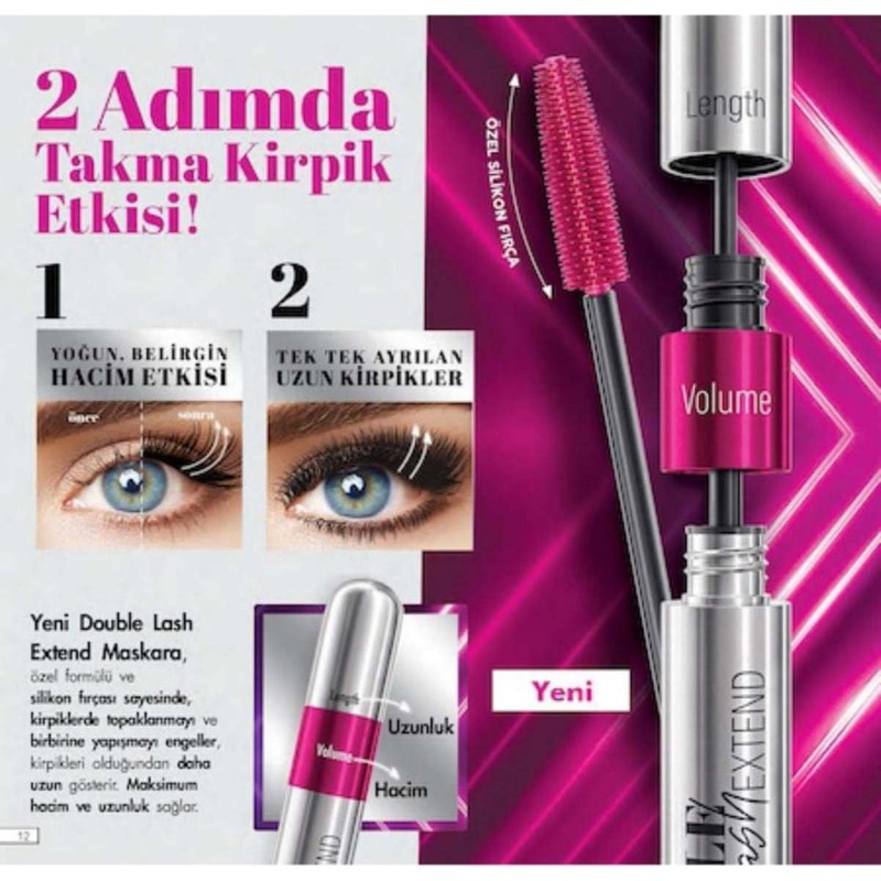 Farmasi Double Lash Extend Çift Etkili Maskara Hacim ve Uzatma Özelliği ile Etkili