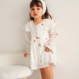 Andes Butik Beyaz Çiçekli Astarlı Kız Çocuk Elbise