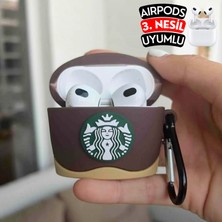 Ewec Airpods 3. Nesil Uyumlu Starbucks Figürlü Kopçalı Koruyucu Silikon Kılıf, Darbe Emici Kılıf