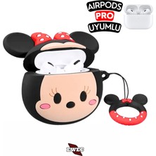 Ewec Airpods Pro Uyumlu Minnie Mouse Figürlü Sevimli Kopçalı Koruyucu Silikon Kılıf, Darbe Emici Kılıf