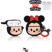 Ewec Airpods Pro Uyumlu Minnie Mouse Figürlü Sevimli Kopçalı Koruyucu Silikon Kılıf, Darbe Emici Kılıf