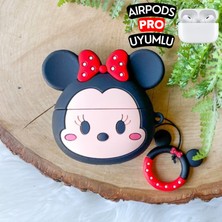 Ewec Airpods Pro Uyumlu Minnie Mouse Figürlü Sevimli Kopçalı Koruyucu Silikon Kılıf, Darbe Emici Kılıf