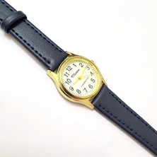Marlas Vintage Kadın Kol Saati, Retro Tasarım, Yuvarlak, Altın Rengi Kasa, Beyaz Kadran, Mavi Deri Kordon, Kolay Kullanım
