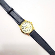 Marlas Vintage Kadın Kol Saati, Retro Tasarım, Yuvarlak, Altın Rengi Kasa, Beyaz Kadran, Mavi Deri Kordon, Kolay Kullanım