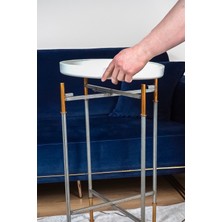 Ömas Konsept Cemile Beyaz Tepsili 69 cm Katlanılabilir Ayaklı Sehpa,tepsili Metal Zigon Yan Sehpa,dekoratif Sehpa