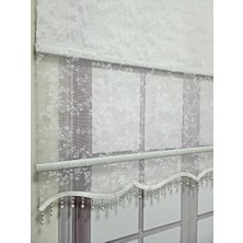 BBB Çiçek Desenli Boncuklu Tül ve Stor Perde Beyaz Mt4003b