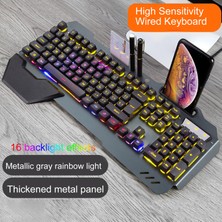 Farfi Kablolu Klavye Ergonomik Rgb Backlit Hızlı Yanıt USB Arabirim Telefon Tutucu/kalem Tepsisi/kart Yuvası Su Geçirmez Ofis Mekanik Oyun Klavyesi Internet Cafe Için (Yurt Dışından)