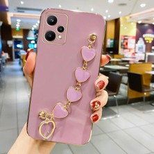 MTK Moveteck Xiaomi Redmi Note 12 Pro 5g Uyumlu Kılıf Kamera Korumalı Parlak Gold Kalpli Bileklik Toka Tutacakcı Zincirli Kapak