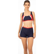 Estiva Kadın Şortlu Yüzücü Bikini Takımı - Kırmızı Lacivert