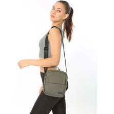 Motto Bag Haki 4 Bölmeli Fermuar Kapamalı Canvas Kumaş Unisex Omuz Çantası