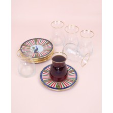 Glore Tavus 12 Parça 6 Kişilik Altın Yaldızlı Cam Çay Bardağı Takımı