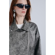 Noella Helen Deri Biker Ceket Antik Siyah