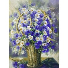 Pix Art Sanat Sepetteki Mavi Beyaz Çiçekler  Pixart Sanat Elmas Mozaik Tablo Diamond Türkiye 76*99